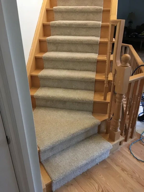 Carpet installed on stairs