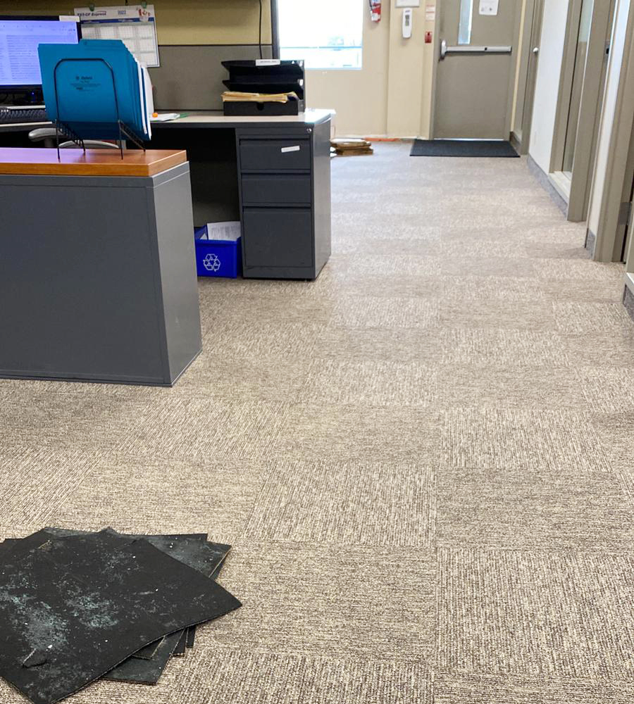 A commercial site's office area with a few desks that had newly installed carpet from El Nino Carpet and Flooring