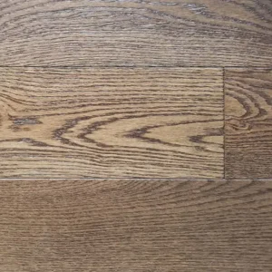 Close up of Goodfellow Riverside Heights White Oak Collection Walnut Brown wire brushed style hardwood flooring