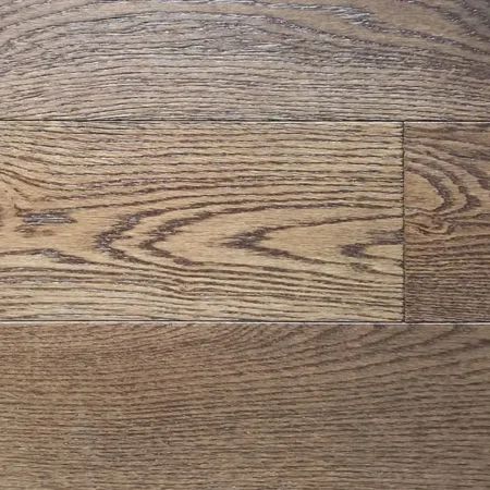 Close up of Goodfellow Riverside Heights White Oak Collection Walnut Brown wire brushed style hardwood flooring
