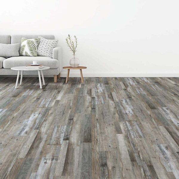 Next Floor Colorado Collection Grey Reclamation Oak vinyl flooring installed in a living room