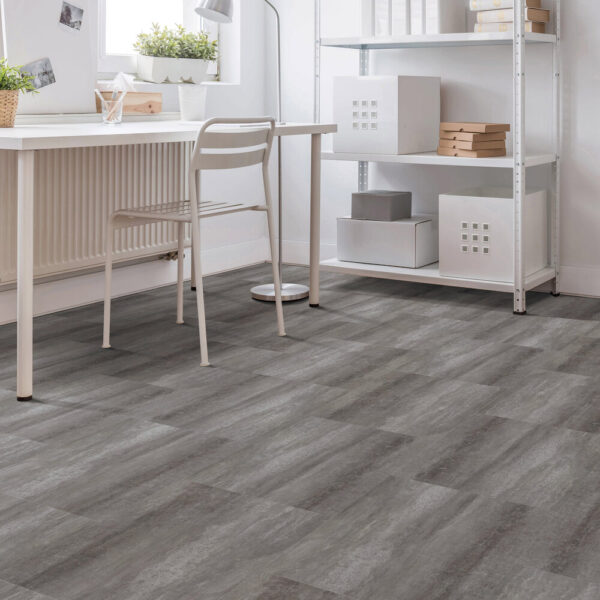 Next Floor Patina collection Graphite Stria 419-009 vinyl flooring installed in a home office