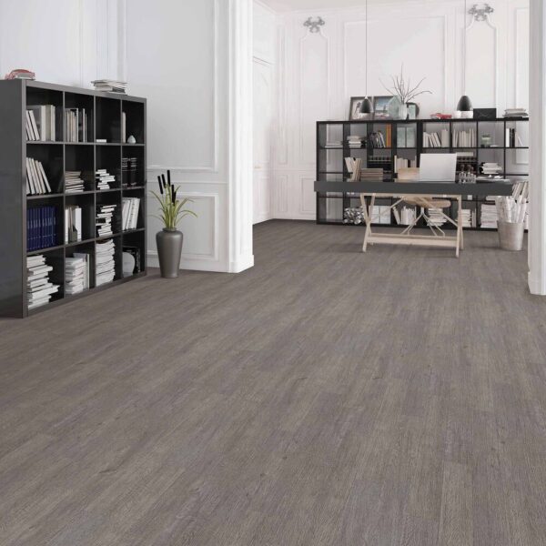 Next Floor Sacramento Plank collection Silvered Oak 413-006 vinyl flooring installed in a home office