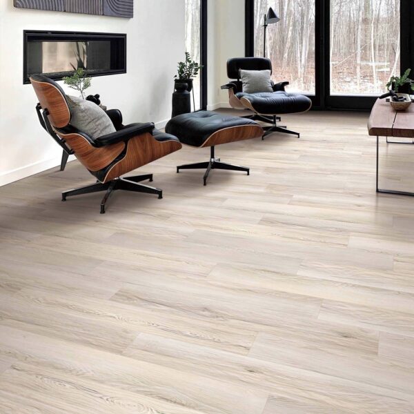 Next Floor Groundwork collection Belgian Linen 423 064 vinyl flooring installed in a living room