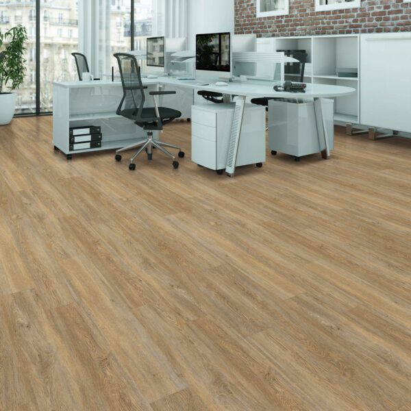 Next Floor Indestructible collection Fairview Taupe 415 118 vinyl flooring installed in an office