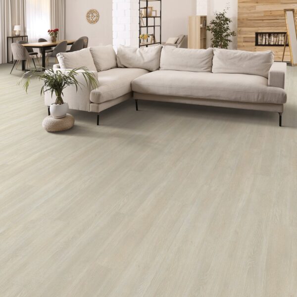 Next Floor Indestructible collection Natural Cream 415 163 vinyl flooring installed in a living room